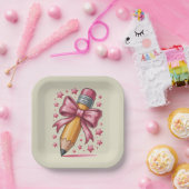 Pencil Coquette Bow Lehrer Wertschätzungsschule Pappteller (Party)