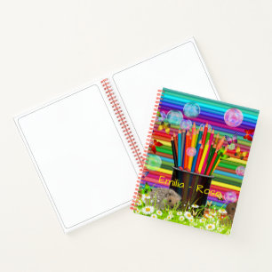 Pencil Crayons Holder Bubbles Butterflies Daisies Notizblock