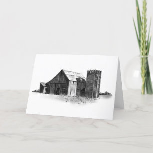 PENCIL DRAWING: OLD BARN, SILO: REALISM KARTE
