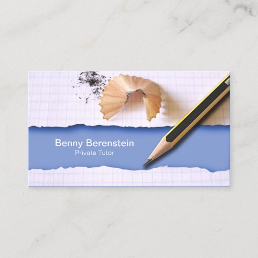 Pencil Shaping Private Tutor Blue Business Card Visitenkarte (Vorderseite)