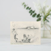 Pencil Sketch Antique Winter Farm Scene Postkarte (Stehend Vorderseite)