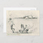 Pencil Sketch Antique Winter Farm Scene Postkarte (Vorne/Hinten)
