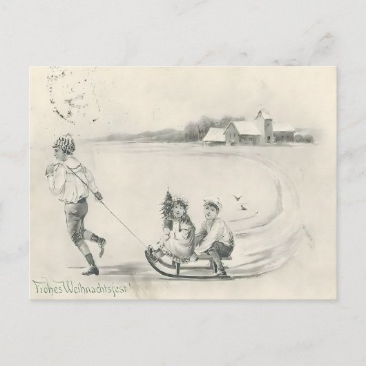 Pencil Sketch Antique Winter Farm Scene Postkarte (Vorderseite)