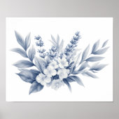 Pencil Sketch Silver Gray White Florals Poster (Vorne)