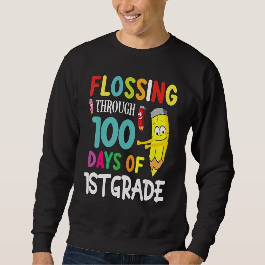 Pencil Student Senior Flossing Through 100 Days Of Sweatshirt (Vorderseite)
