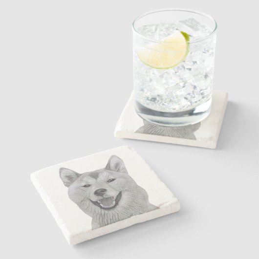 Pencil Zeichnend Shiba Inu Marble Untersetzer (Seitenansicht)