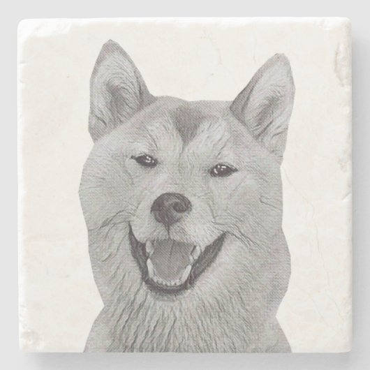 Pencil Zeichnend Shiba Inu Marble Untersetzer (Vorderseite)