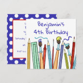 Pencils and Paintbrushes Geburtstagseinladung (Vorne/Hinten)