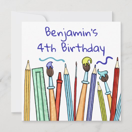 Pencils and Paintbrushes Geburtstagseinladung (Vorderseite)