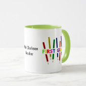 Pencils First Grade Customizable Teacher Tasse (VorderseiteRechts)
