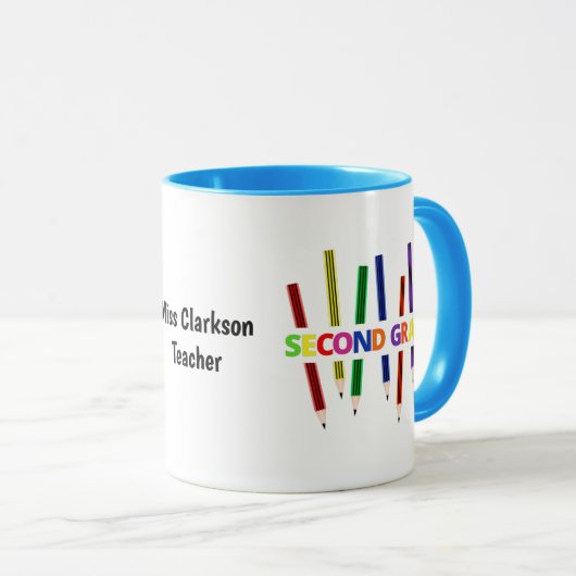 Pencils Second Grade Customizable Teacher Tasse (VorderseiteRechts)