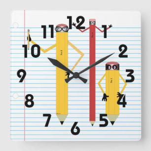 Pencils Wall Clock Quadratische Wanduhr