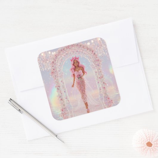 Pendelbrücke in der Petal-Couture Quadratischer Aufkleber (Umschlag)