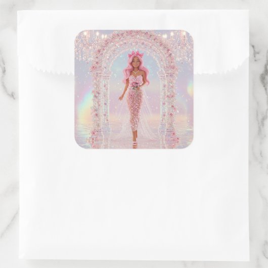 Pendelbrücke in der Petal-Couture Quadratischer Aufkleber (Tasche)