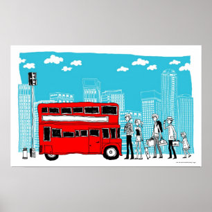 Pendler warteten an der Bushaltestelle Poster