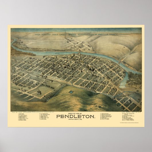 Pendleton, ODER Panoramabalkarte - 1890er Poster (Vorne)