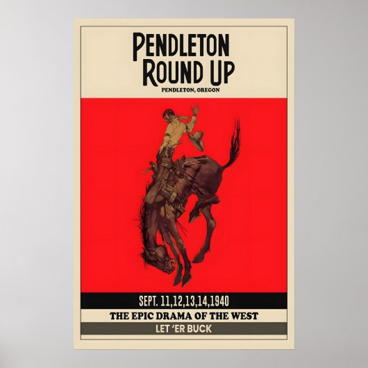 Pendleton Round-Up Rodeo Poster Cowboy auf Bronco (Vorne)