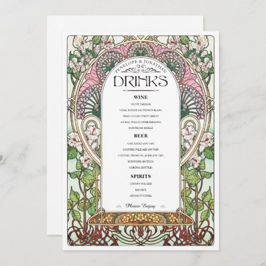 PENELOPE 01 A - Menü für Hochzeiten und Getränke 2 Menükarte (Vorne/Hinten)