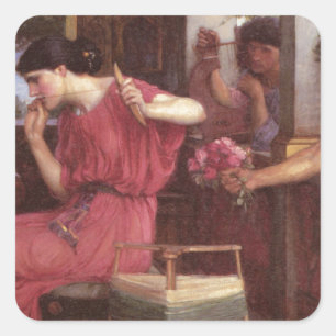 Penelope and the Suitors - John William Waterhouse Quadratischer Aufkleber
