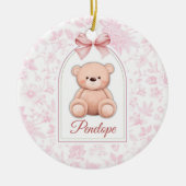 Penelope | Benutzerdefiniertes rosa Teddy-Bär-Kind Keramik Ornament (Vorne)