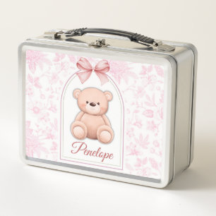 Penelope Benutzerdefiniertes rosa Teddy-Bär-Kind Metall Brotdose