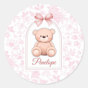 Penelope   Benutzerdefiniertes rosa Teddy-Bär-Kind Runder Aufkleber