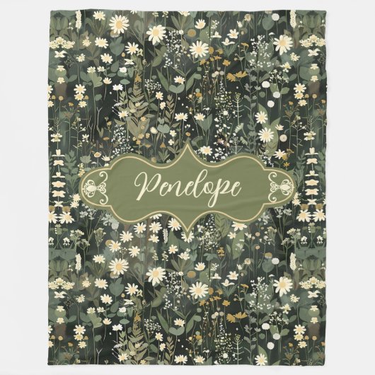 Penelope Dark Daisy Floral Fleecedecke (Vorderseite)