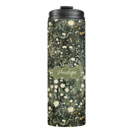 Penelope Dark Daisy Floral Thermosbecher (Vorderseite)