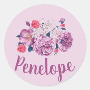 Penelope Name Blumenmuster Individuelle Vintage Bl Runder Aufkleber