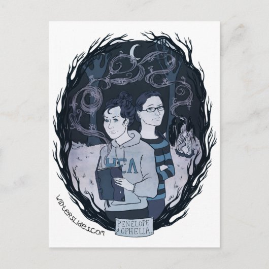 "Penelope & Ophelia" Postkarte - Winterrutschen (Vorderseite)