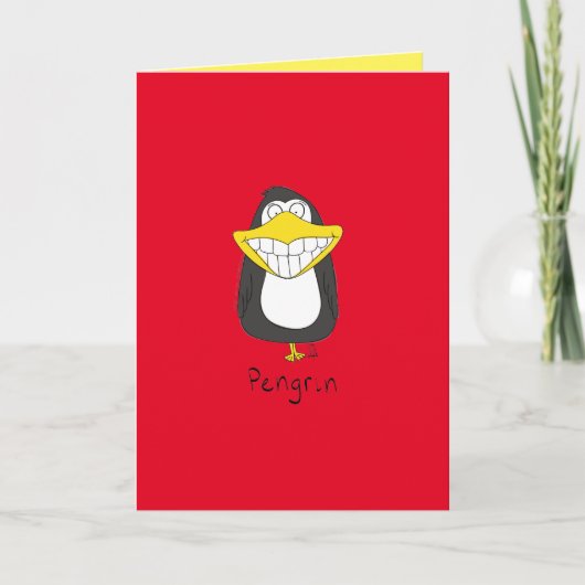 Pengrin Grinning Pinguin Funny Grußkarte Karte (Vorderseite)