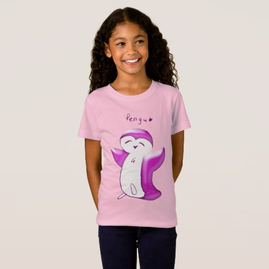 Pengu Happy Penguin (BrightPink) Kinder Hemd T-Shirt (Vorne ganz)