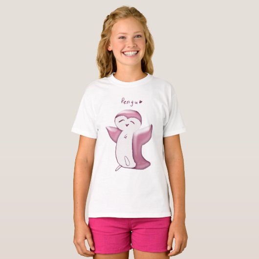 Pengu Happy Penguin (DustyRose) Kinder Hemd T-Shirt (Vorne ganz)