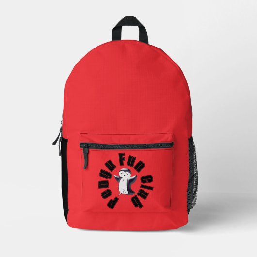 Pengu Happy Pinguin Fun Club (Black-Red) Kinder Bedruckter Rucksack (Vorderseite)