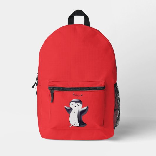 Pengu Happy Pinguin Kids Black Red Bedruckter Rucksack (Vorderseite)