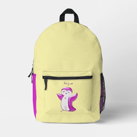 Pengu Happy Pinguin Kids Pink Yellow Bedruckter Rucksack (Vorderseite)