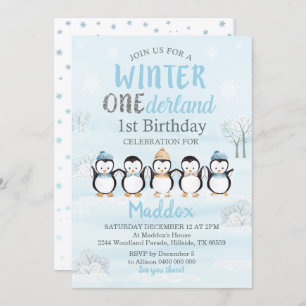 Penguin 1. Geburtstag Einladung Winter Onederland