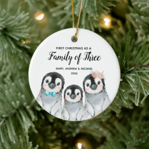Penguin 1. Weihnachten als Familie von drei Keramik Ornament