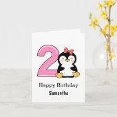 Penguin 2. Geburtstag Karte (Gelbe Blume)