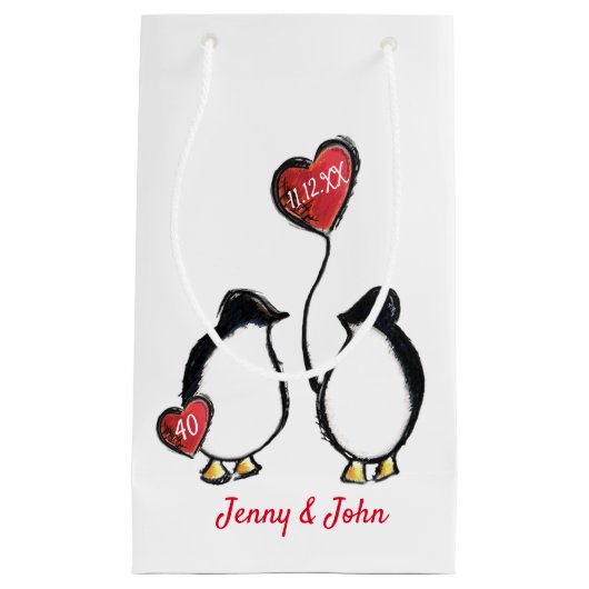 Penguin 40. rubinischer Hochzeitstag Kleine Geschenktüte (Vorderseite)