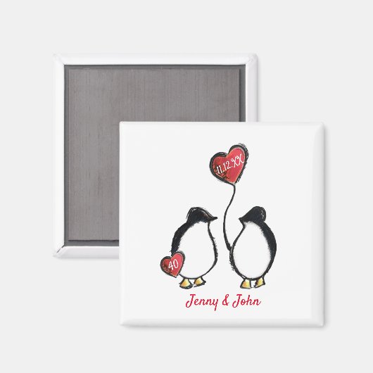 Penguin 40. rubinischer Hochzeitstag Magnet (Vorderseite/Rückseite)