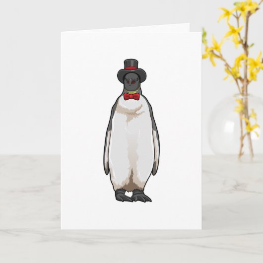 Penguin als Gentleman mit Hat Karte (Gelbe Blume)