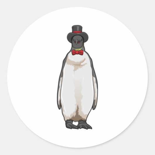 Penguin als Gentleman mit Hat Runder Aufkleber (Vorderseite)
