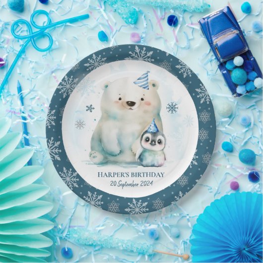 Penguin and Polar Bear Winter Birthday Pappteller (Party)