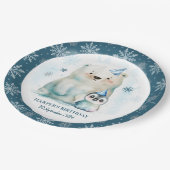 Penguin and Polar Bear Winter Birthday Pappteller (Schrägansicht)