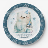 Penguin and Polar Bear Winter Birthday Pappteller (Vorderseite)