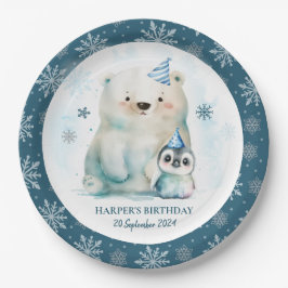 Penguin and Polar Bear Winter Birthday Pappteller