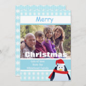 Penguin and Snowflakes Custom Photo Feiertagskarte (Vorne/Hinten)