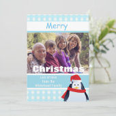 Penguin and Snowflakes Custom Photo Feiertagskarte (Stehend Vorderseite)