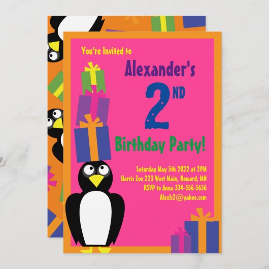 Penguin Animal Kid's Birthday Party Einladungen (Vorne/Hinten)